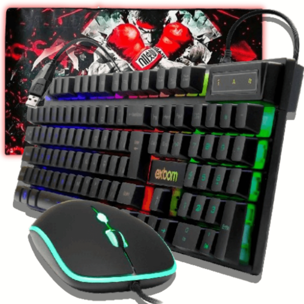 Teclado Mecânico E Mouse Gamer Óptico Inteligente Led RGB + Mouse Pad Gamer Extra Grande