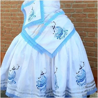 CONJUNTO YEMANJA BRANCO E PRATA - YEMANJA ESTAMPADA