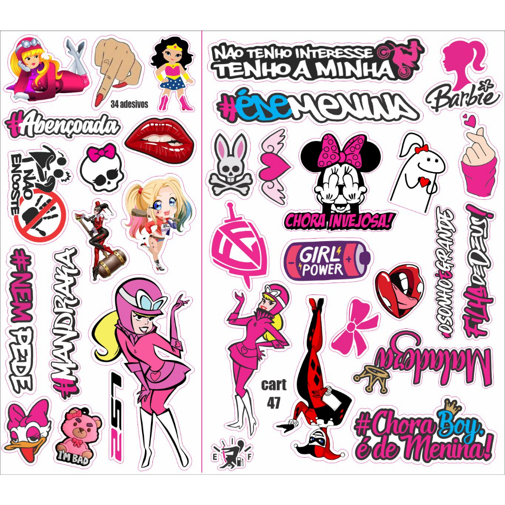 Adesivo Para Moto Bike Carro - feminino, menina alerquina, penelope Kit ...