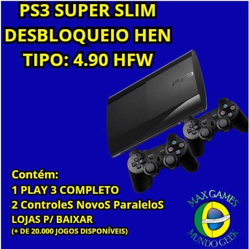 Ps3 Super Slim + 45 Jogos + 2 Controles Gta5, Fifa, Minecraft Cor