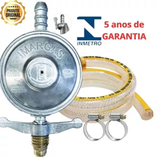 Kit Registro Regulador Gás de Cozinha Mangueira 1,25m Abraçadeira registro comum Suporte botijão