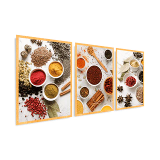 Quadros Decorativos Cozinha Gourmet Temperos Comidas Molduras 63x43cm Luxo Restaurante Lanchonete