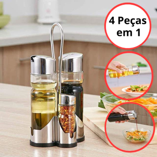 Kit Galheteiro 4 Peças Sal Pimenta Porta Azeite Vinagre Condimentos Tempero Premium