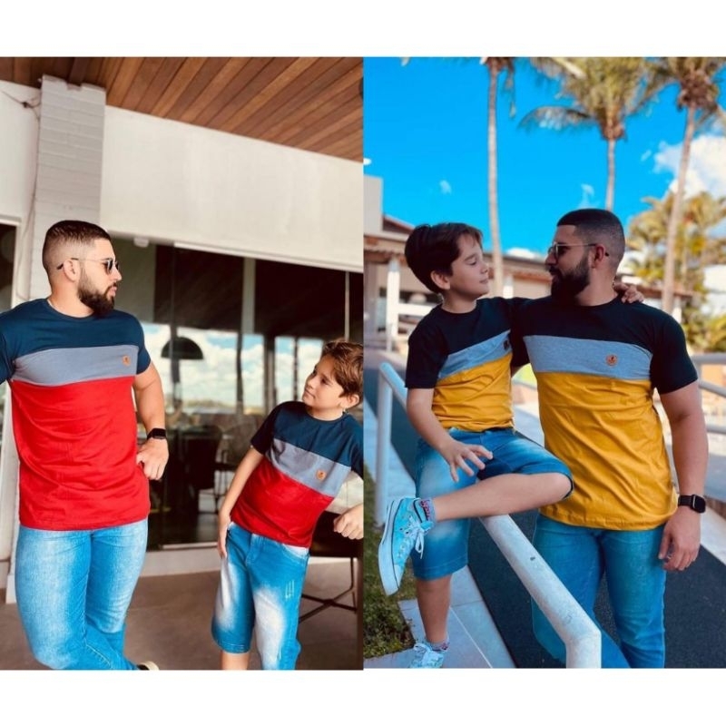 Kit Pai E Filho Camisetas Masculinas Fio 30 Penteado Diversas Cores Preço De Fábrica
