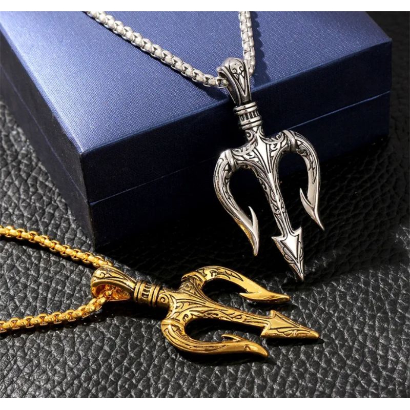 Cordão com Pingente Poseidon Tridente Deus Grego dos Mares