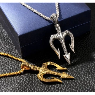 Cordão com Pingente Poseidon Tridente Deus Grego dos Mares