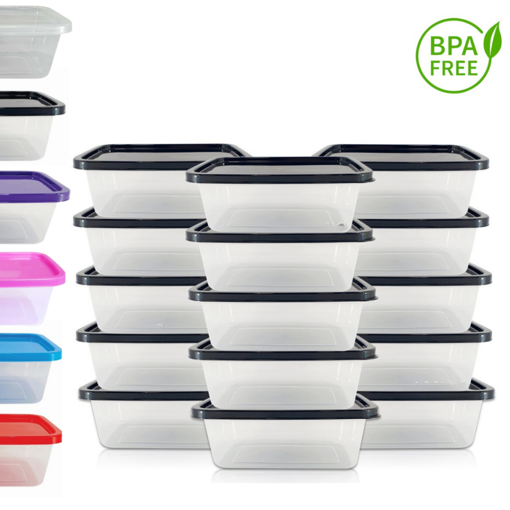 Kit 15 Potes Marmita Fitness 500 ml Para Freezer e Microondas BPA Free Transparentes Tampa Colorida Organizador de Alimentos