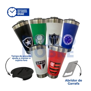 Copo Térmico Personalizado Time Brasileiro Tampa e Abridor 473 ml Quente e Gelado