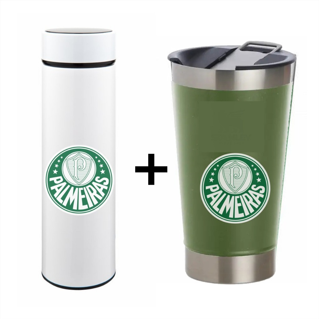 kit Garrafa Térmica Inox Led + Copo Térmico Personalizado Time Brasileiro Palmeiras flamengo Atlético botafogo