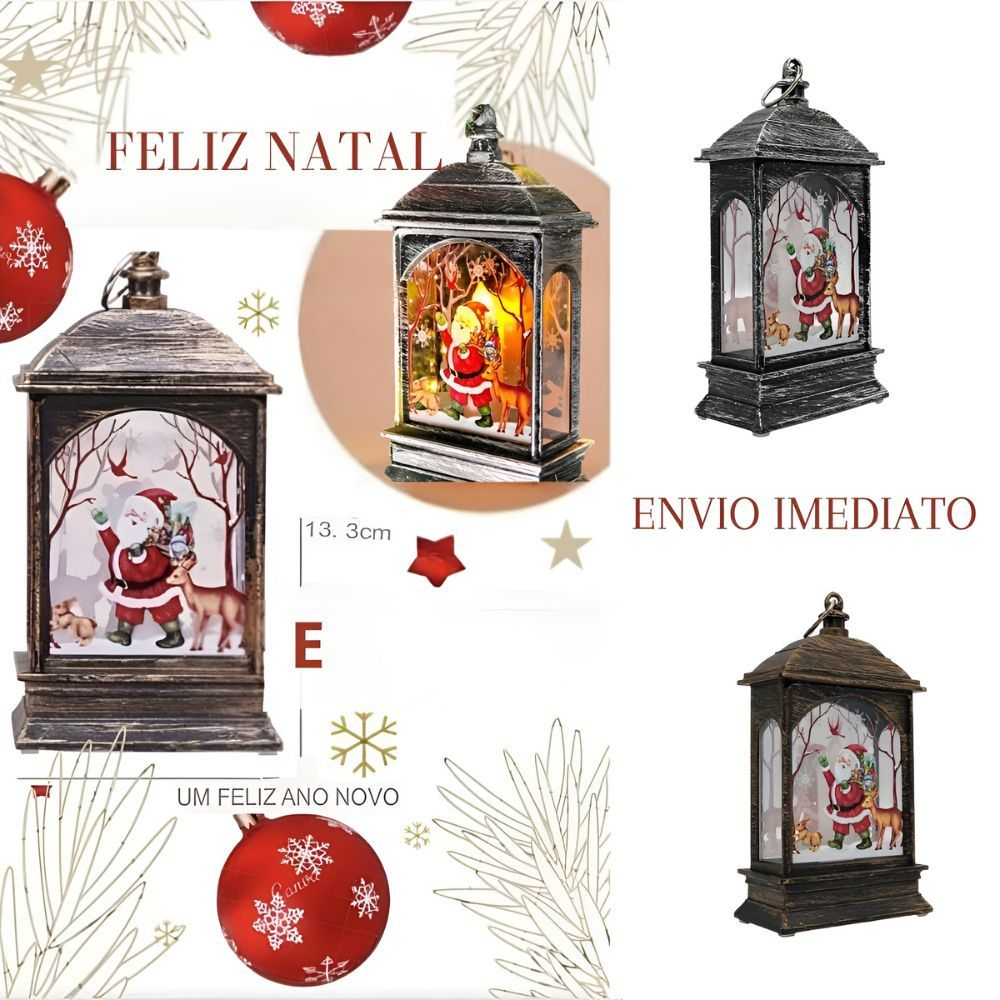Decoração Led Enfeite Natalino Lamparina Clássico Natal Papai Noel Na Cor Prata ou Bronze