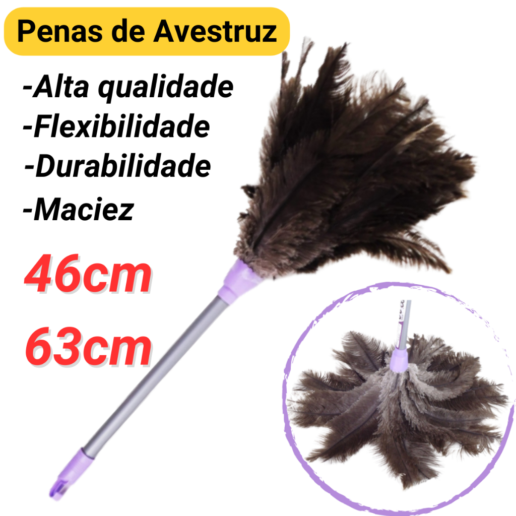 Espanador Penas de Avestruz 46cm e 63cm - Penas Naturais Alta Qualidade - Tira pó, poeira, moveis