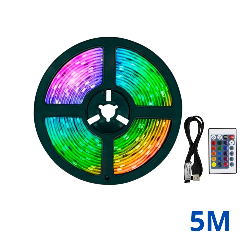 Fita RGB Led 5050 5v Fio Preto 5 Metros