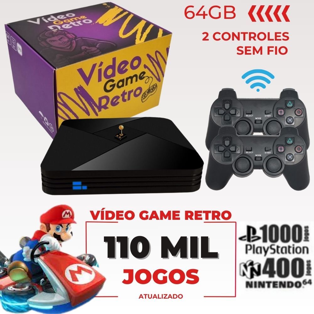 Video Game Retrô com 25.000 jogos, 64GB, 2 CONTROLES : .com