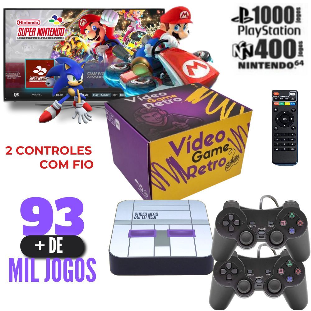 Super Nintendo Mini 16000 Jogos Atari A Ps1 + 2 Controles