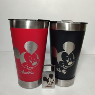 1 Copo térmico 500ml e abridor com personalização laser Mickey