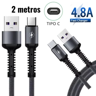 Cabo Carregador 2 Metros Tipo C USB Turbo Nylon 4.8A