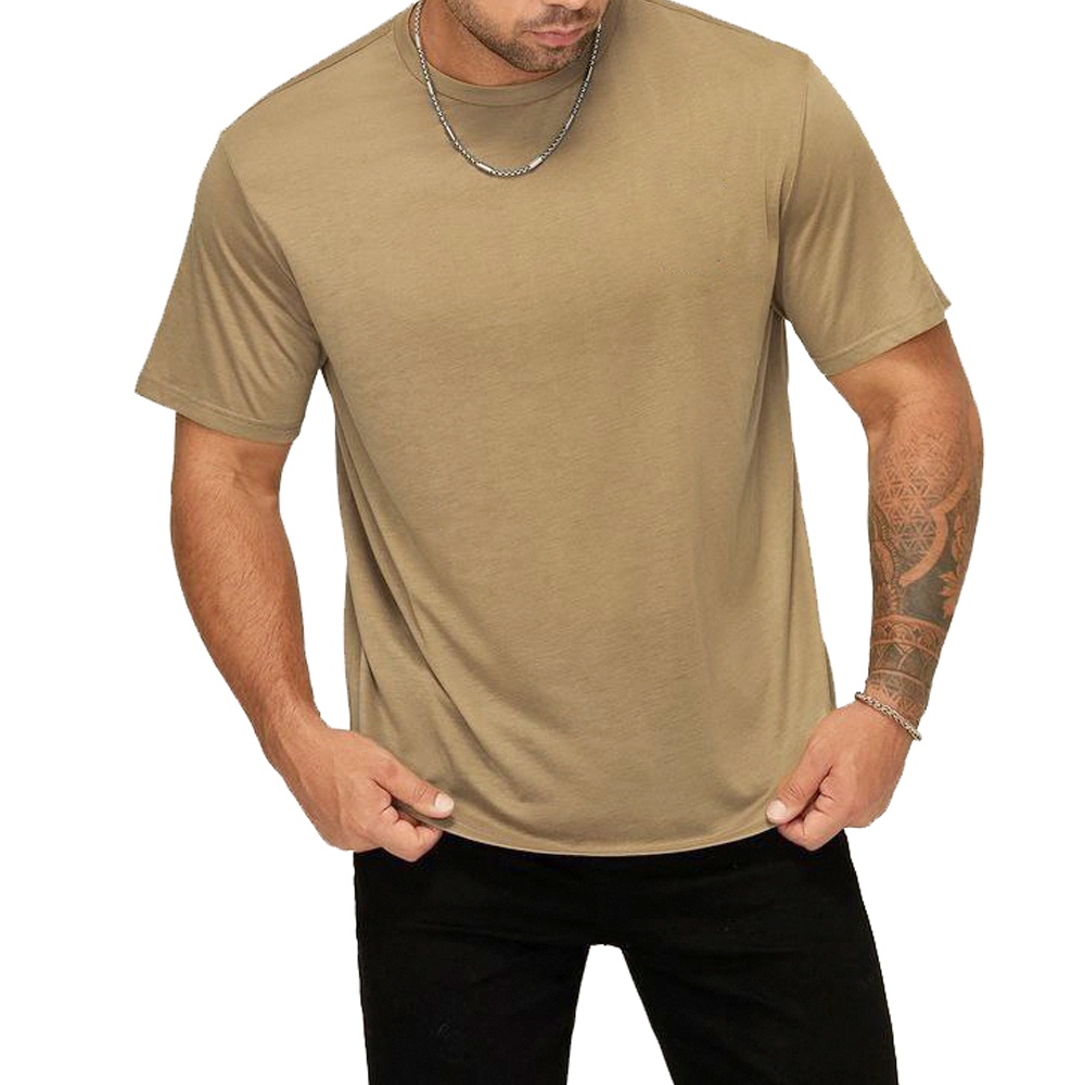 Camiseta Casual Lisa Algodão Fio 30.1Penteado Caqui Bege Rosa Bebê