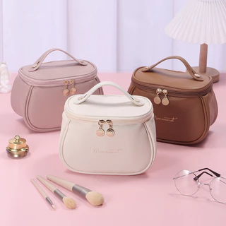 Bolsa De Cosmético De Couro PU Com Grande Capacidade Portátil Para Viagem