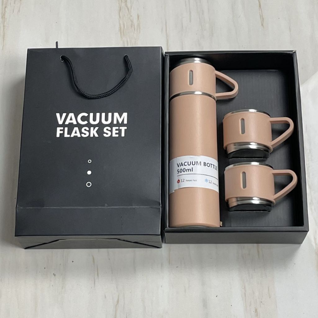 Kit Garrafa Térmica Quente ou Gelado Inox 500mL, Tampa Xícara
