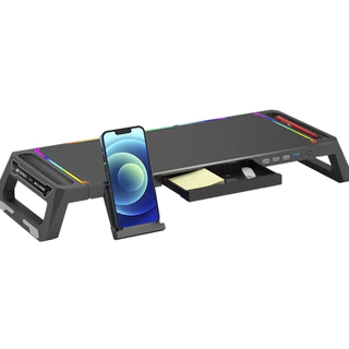 Base Para Monitor RGB com Organizador Portas USB e Suporte para Celular