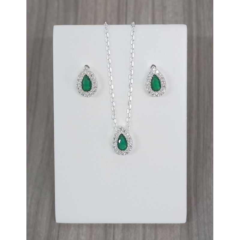 Conjunto Colar e Brinco de Prata 925 Gota Cravejado