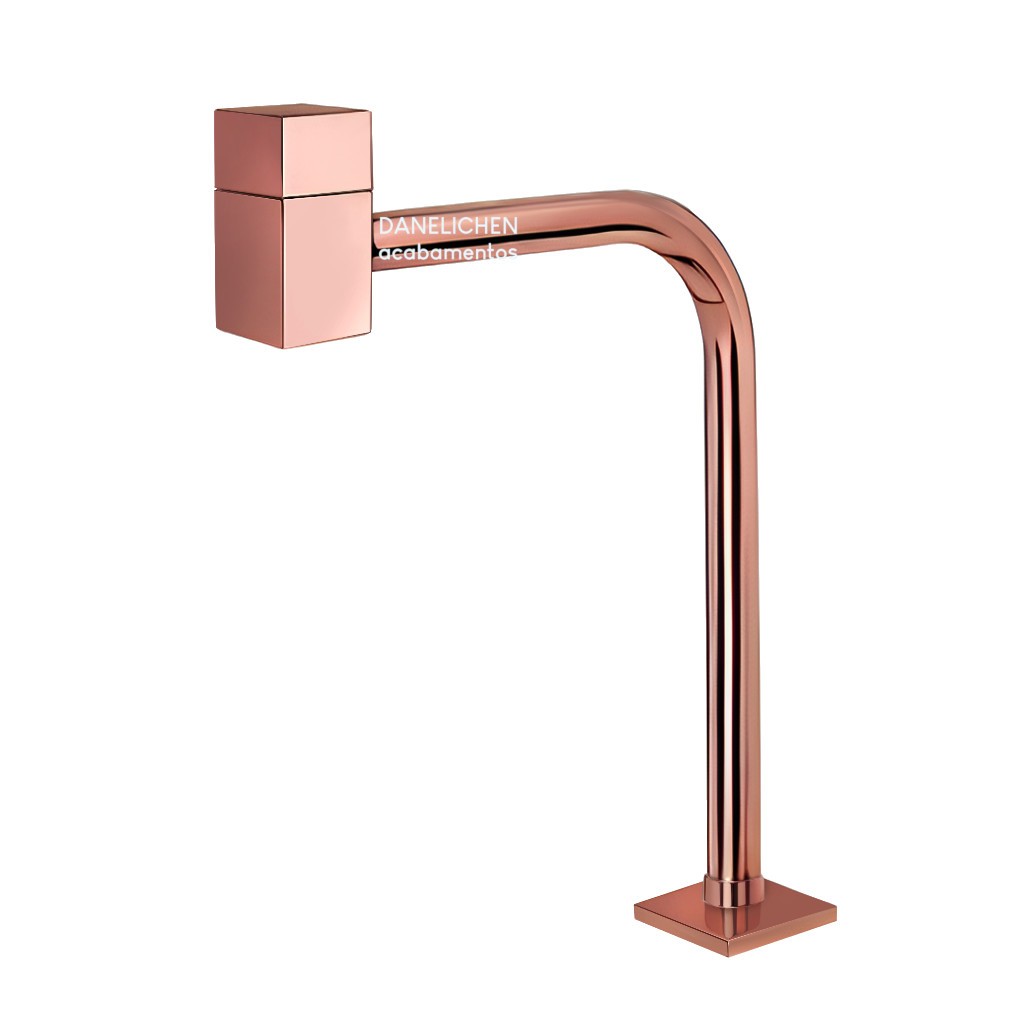 Torneira de Pia Lavatório Rose Gold Brilho Torneira Quadrado P/ Banheiro Rose Gold Metal 1/4 Volta