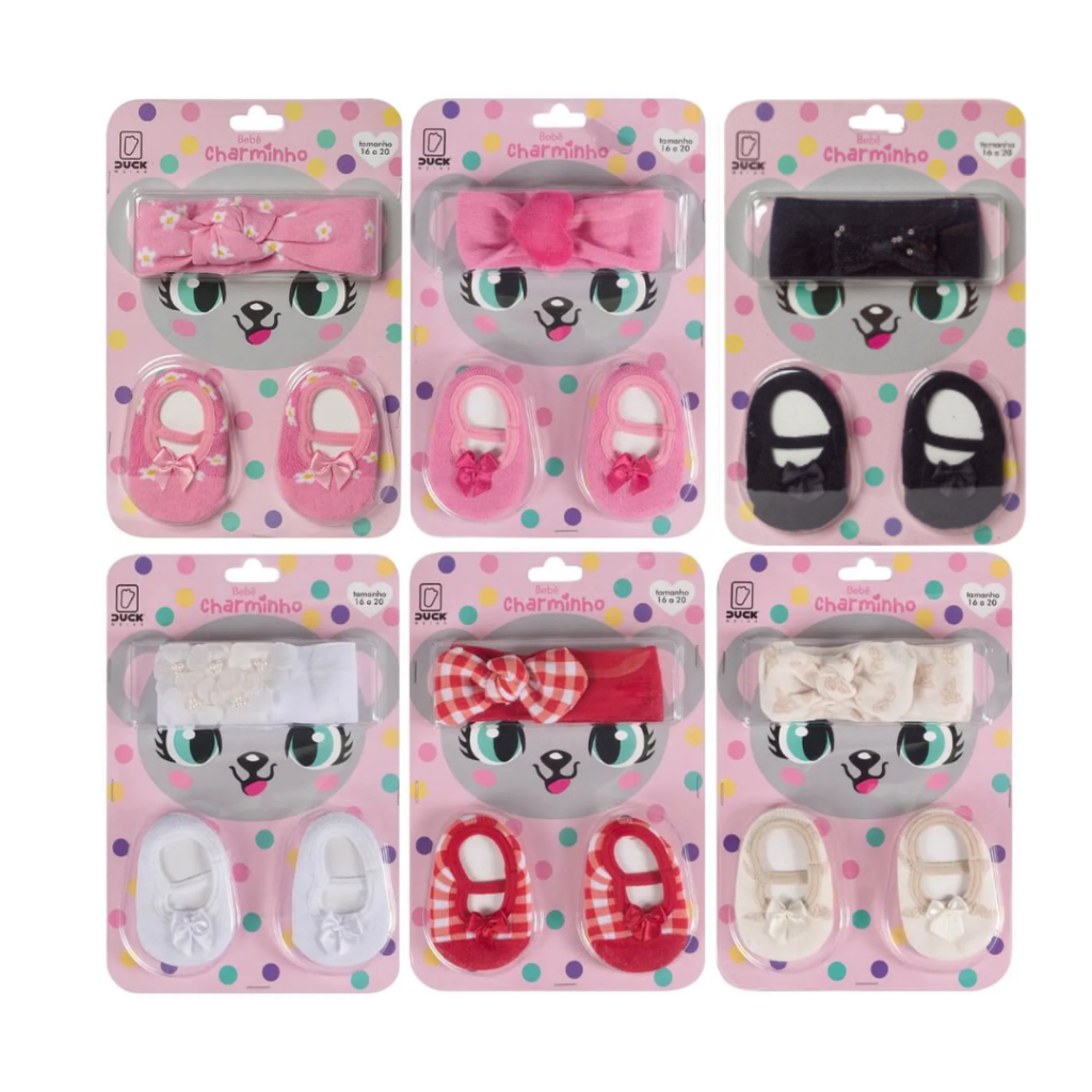 Kit Bebê Charminho Faixa Laço + Meia Sapatilha