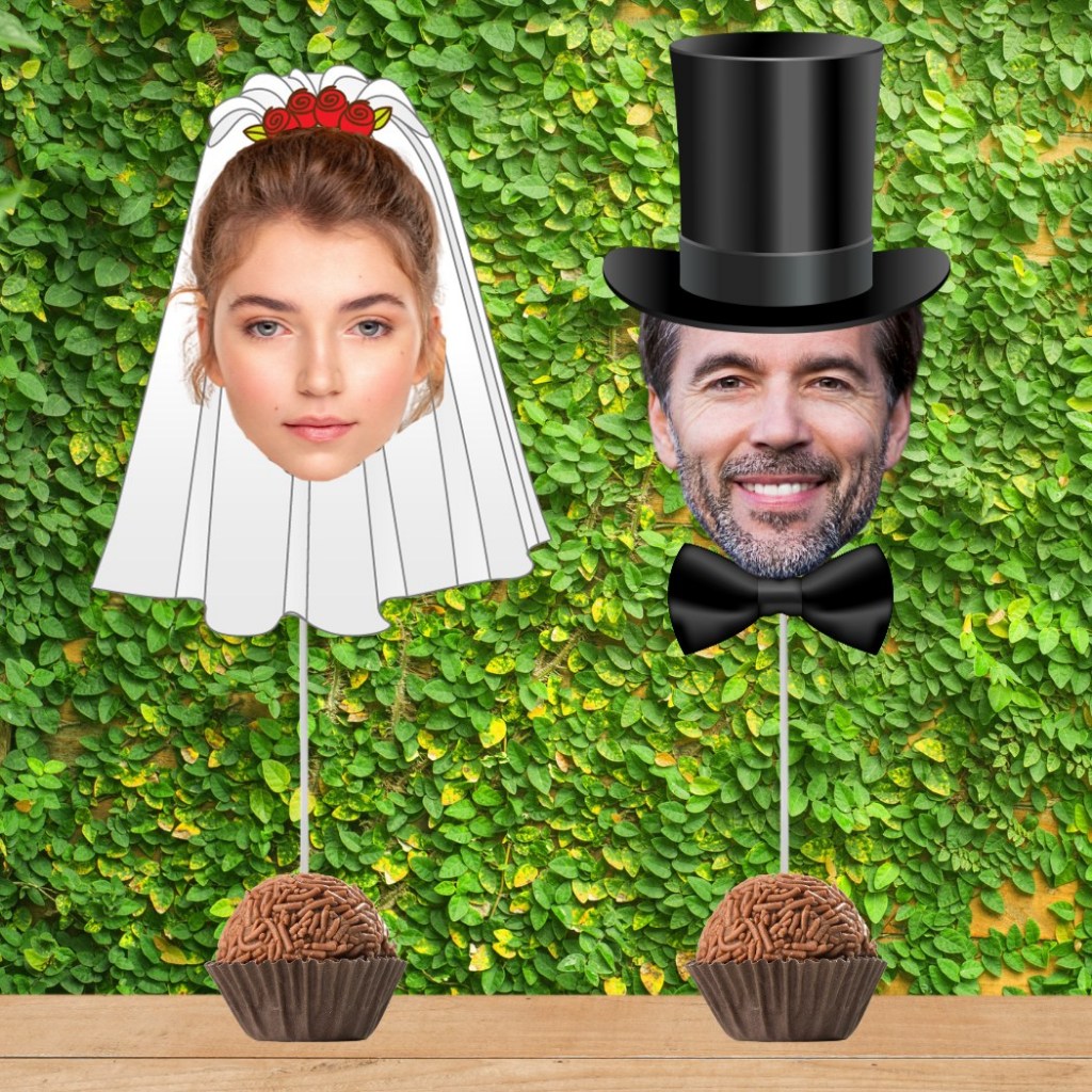 20 Toppers com foto dos Noivos para Doces. 20 Topper para Decoração para Doces no Casamento, Despedida de Solteira, Chá Bar ou Chá Lingerie.
