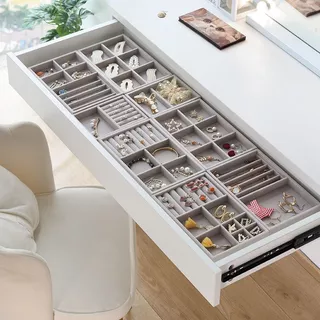 Porta Joia de Veludo - Armazenamento de Jóias, Anéis, Brincos - Bandeja Organizadora com Gavetas e Vitrine 21.5*12.5*3cm