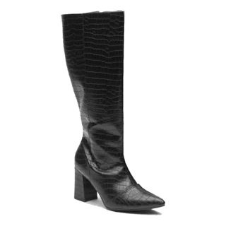 Bota Cano Longo Crocodilo Coloridas Salto Bloco Grosso Rosa