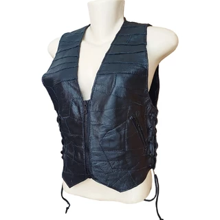 Colete Feminino em couro legítimo com zíper motociclista/moto clube