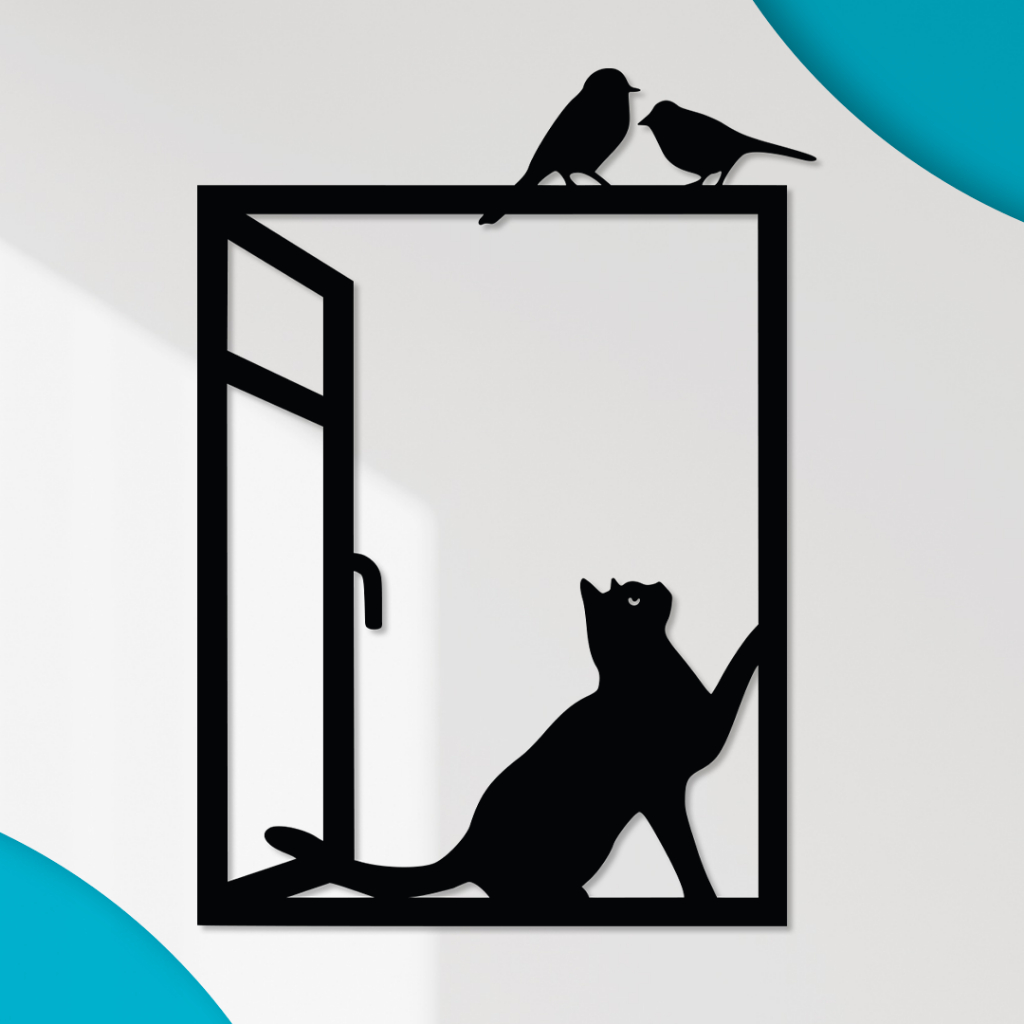 Quadro Decorativo Vazado Gato Na Janela Mdf 3mm Preto Fosco Shopee Brasil 4770