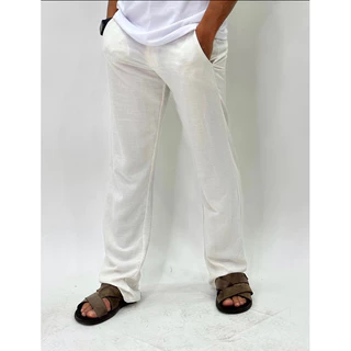 Calça de Linho Masculino Cordão Bolsos Laterais e traseiro