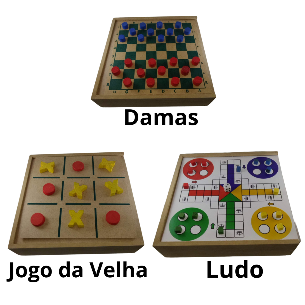 Kit Jogos Tabuleiro Xadrez Dama Ludo Trilha Jogo da Velha Dominó Jogo Mesa Diversão Clássica