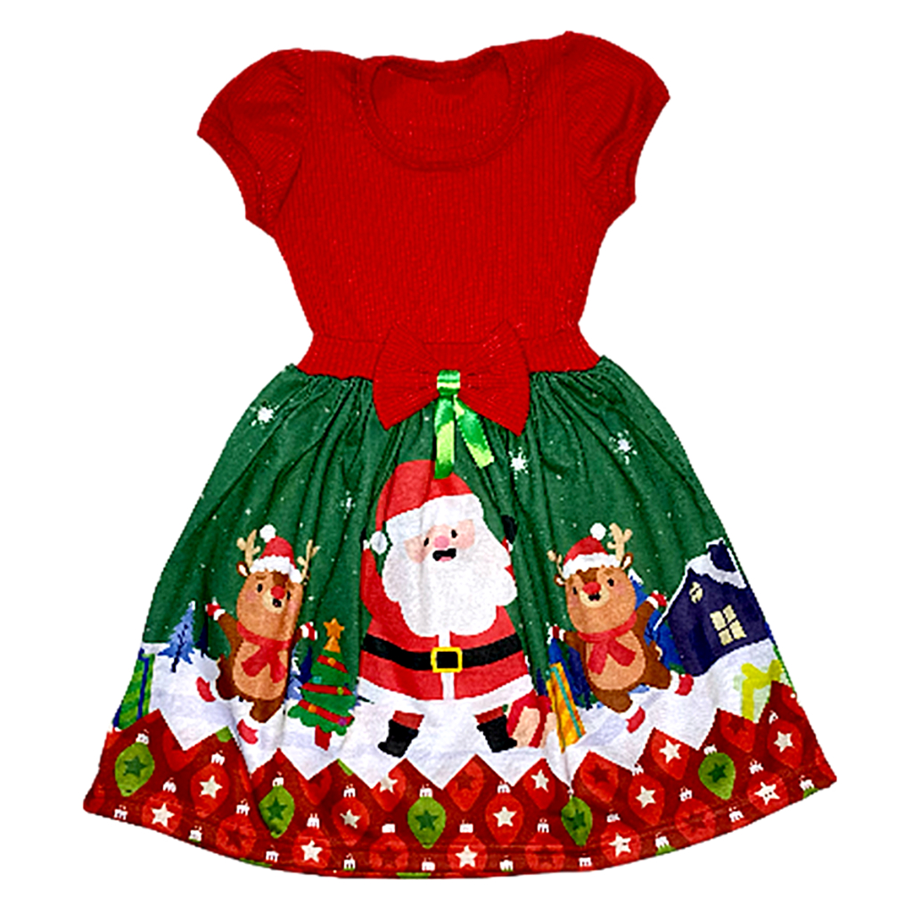 Mercatoo Vestido de Natal para meninas de 7 a 11 anos, estampa de Natal,  meia manga, gola redonda, casual, outono, roupas casuais