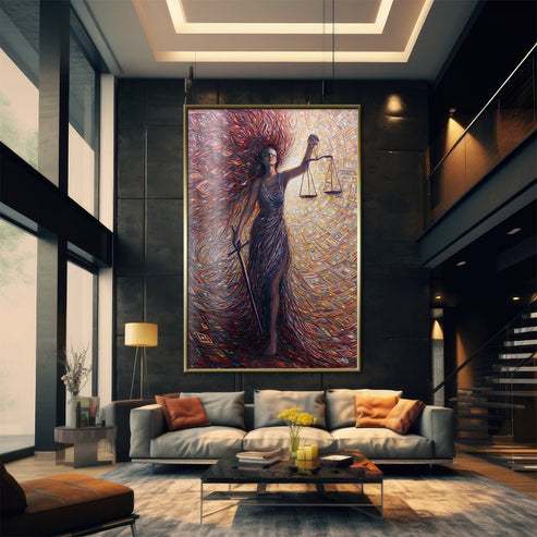 Quadro Decorativo 110x80cm Deusa da Justiça Luxo Casa Decoração De Parede Mdf Adesivo Sala Quarto