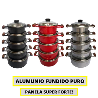 Jogo de 5 Peças de Panelas Grossas Cava Alumínio Fundido