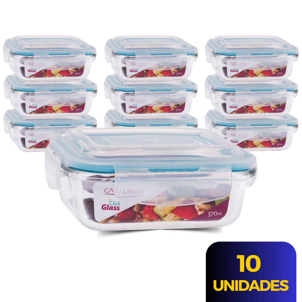 Conjunto 10 Potes Vidro Hermético Mantimentos Marmita 370ml