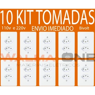 10 Tomadas DUPLAS kit 10A 20A SIMPLES BRANCA TOC COMPLETA COM PLACA E PARAFUSO BRANCA 4X2 2X4 10 20 AMPERES Tomadas femea