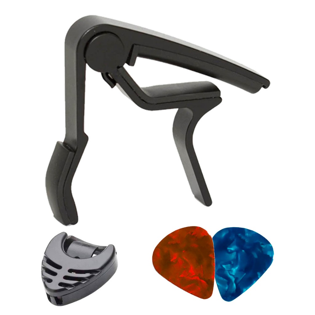 Capotraste Pestana Braçadeira Violão Guitarra Ukulele + Porta Palhetas+ 2 Palhetas NV