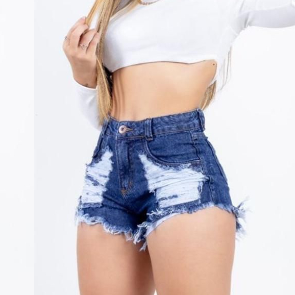 Shorts Hot Pants Feminino Com Puídos Cintura Alta Destroyed