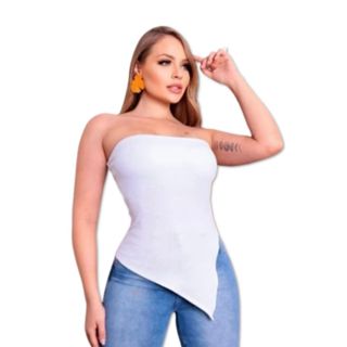 Blusa Tomara que Caia Bata Blusa Feminina Canelado com Detalhe Assimétrico Lançamento