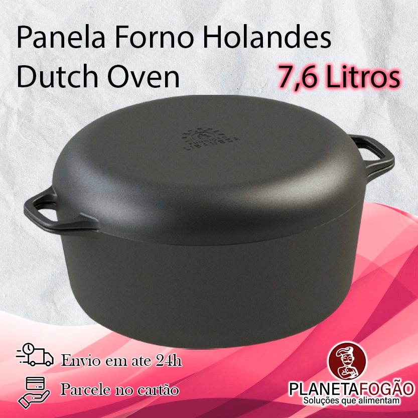 Kit Panela + Assadeira 7,6Litros forno holandês Dutch Oven caçarola em Ferro Fundido Fundição Libaneza pão artesanal