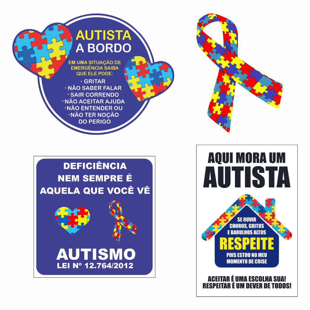 Adesivo Autismo Kit Com 4 Unidades Autista A Bordo Laço Do Autismo ...