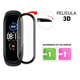 Película ORIGINAL 3D compatível com xiaomi mi band 3 | 4 | 5 | 6 | 7 | 8 com bordas pretas + Kit limpeza Aplicação