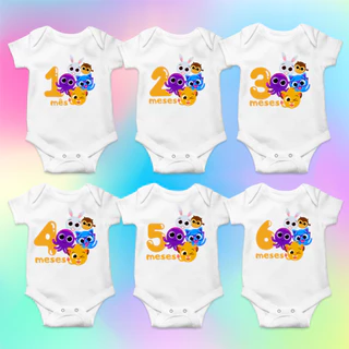 Body bebê branco manga curta tema mesversário Bolofofos