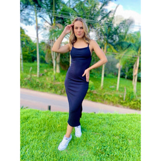 Vestido Feminino Midi Costas Nua Com Fenda Lateral Ana Ruga Lançamento Imperdível!!