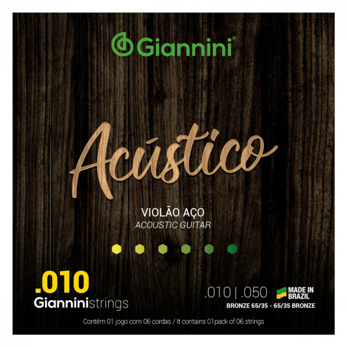 jogo de cordas violão aço 010 Giannini Acústico