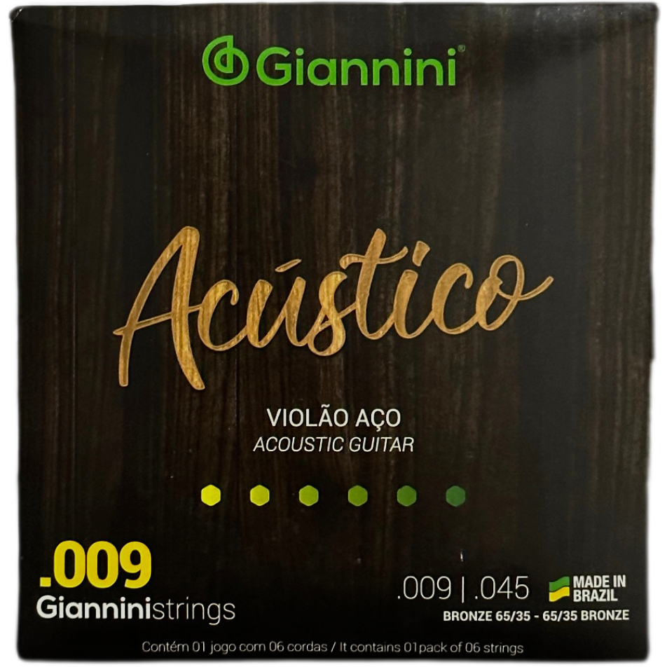 Jogo de cordas Encordoamento para Violão aço Giannini acústico 009 Bronze 65/35