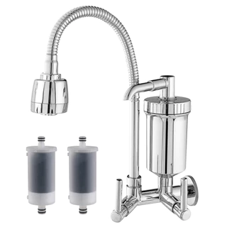 Torneira Gourmet Com Filtro Parede 2 Refis Para Cozinha Área Gourmet Cromada Chuveirinho Dois Jatos Flexível 1/4 De Volta